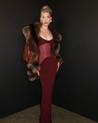 Burgundy Sheer Panel Maxi Dress H6642