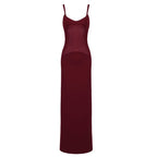 Burgundy Sheer Panel Maxi Dress H6642