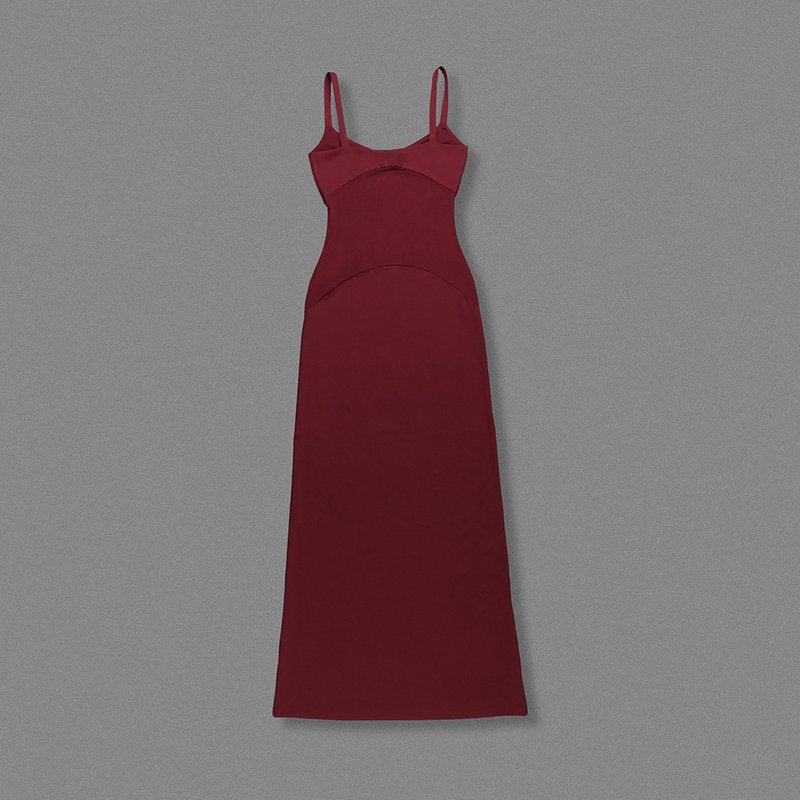 Burgundy Sheer Panel Maxi Dress H6642