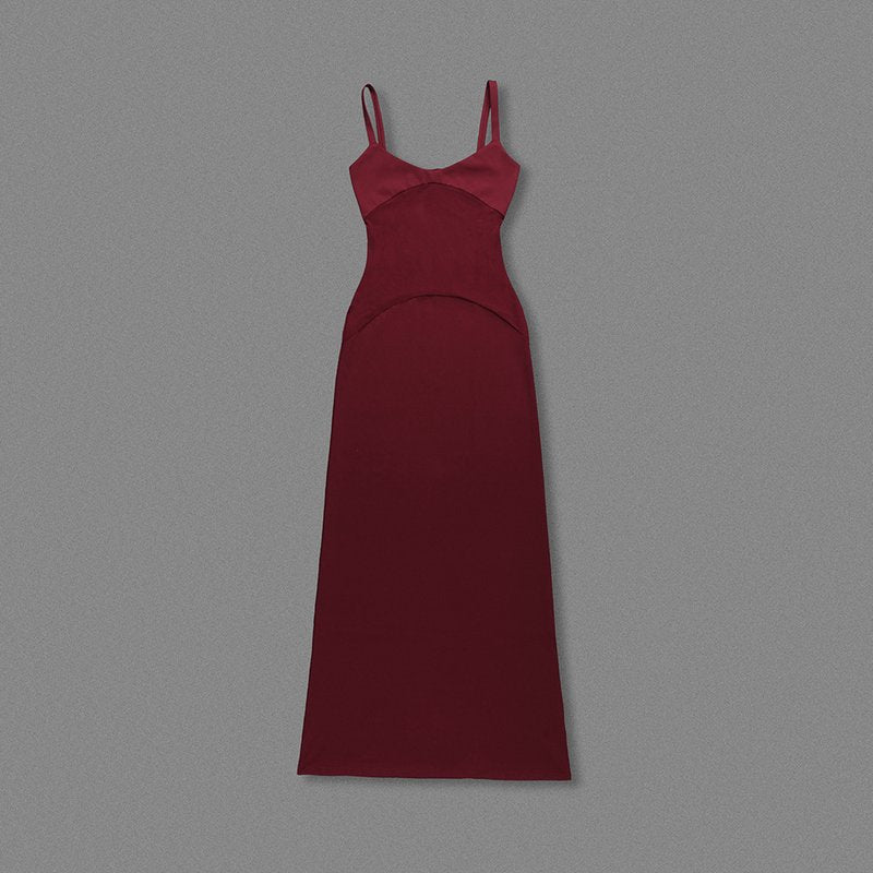 Burgundy Sheer Panel Maxi Dress H6642