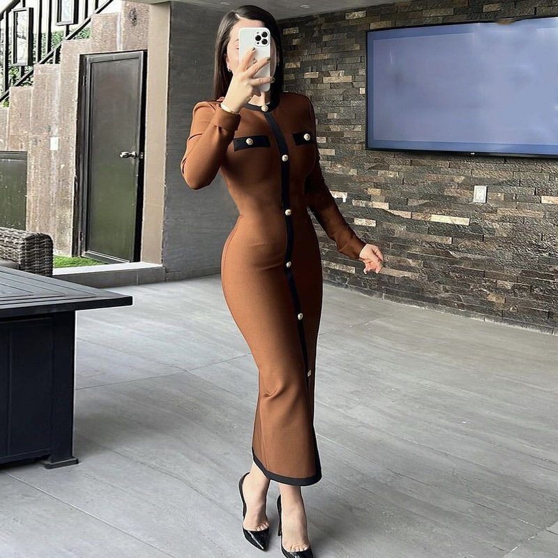 Button Front Knit Midi Dress H6242