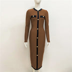 Button Front Knit Midi Dress H6242