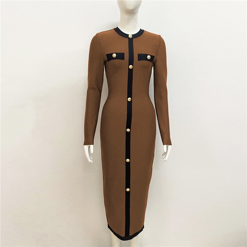Button Front Knit Midi Dress H6242