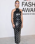 Checkerboard Sequin Halter Maxi Dress H6569
