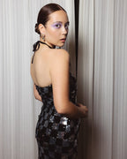 Checkerboard Sequin Halter Maxi Dress H6569