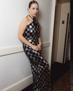 Checkerboard Sequin Halter Maxi Dress H6569