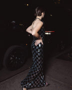 Checkerboard Sequin Halter Maxi Dress H6569