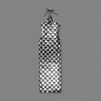 Checkerboard Sequin Halter Maxi Dress H6569