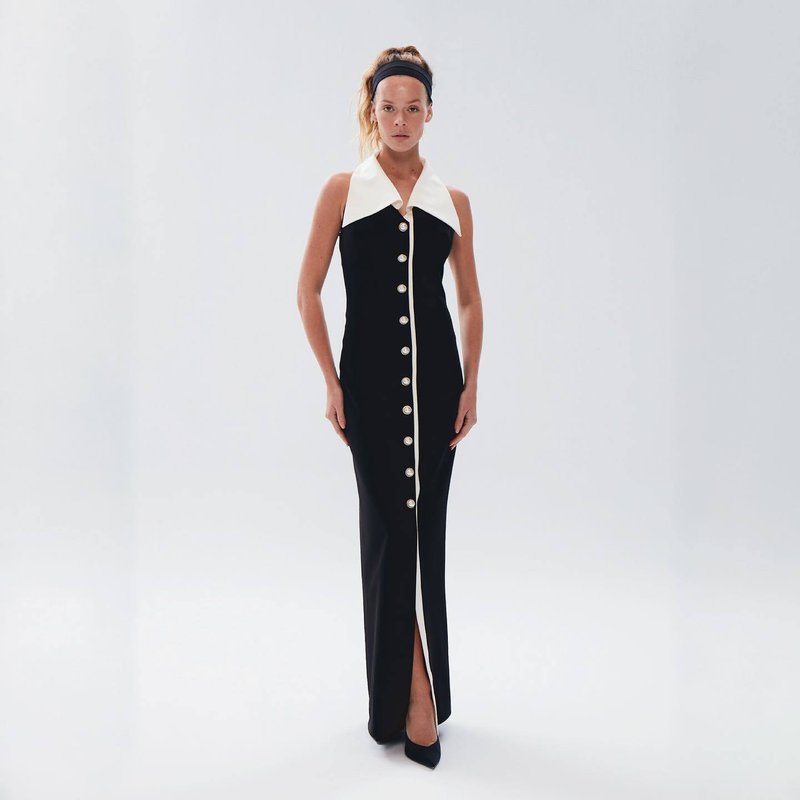 Collar Pearl Button Sleeveless Dress H6506