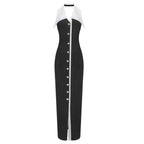 Collar Pearl Button Sleeveless Dress H6506