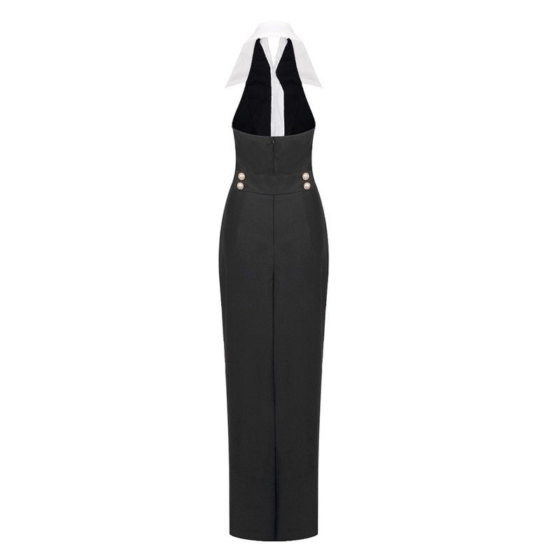 Collar Pearl Button Sleeveless Dress H6506