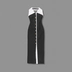Collar Pearl Button Sleeveless Dress H6506