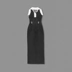 Collar Pearl Button Sleeveless Dress H6506