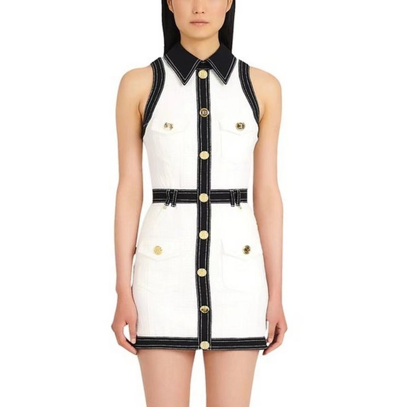 Collar Sleeveless Button Front Dress H6093