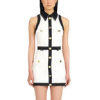 Collar Sleeveless Button Front Dress H6093
