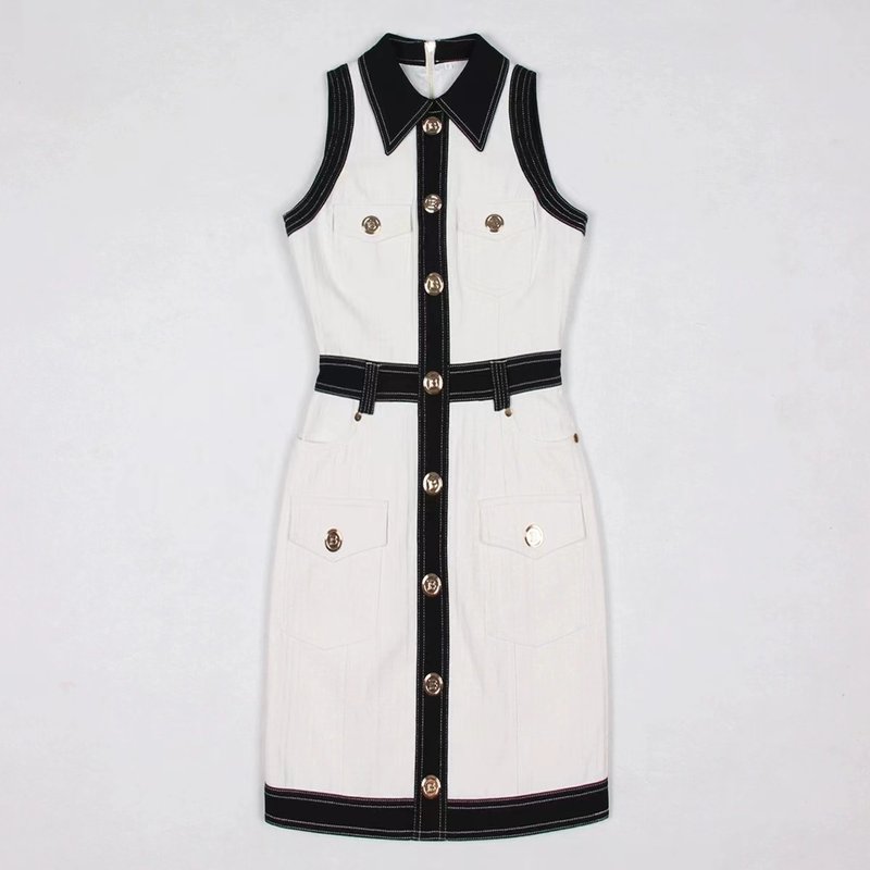 Collar Sleeveless Button Front Dress H6093