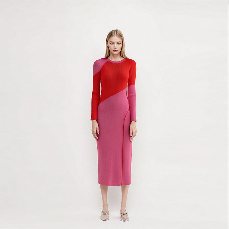 Color Block Knit Midi Dress H6695
