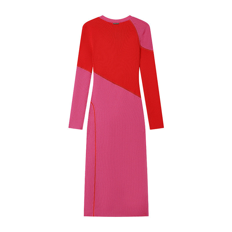 Color Block Knit Midi Dress H6695