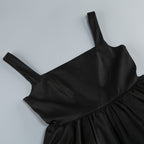 Contrast Square Neck Sleeveless Ruffle Petal Hem Mini Dress D2602