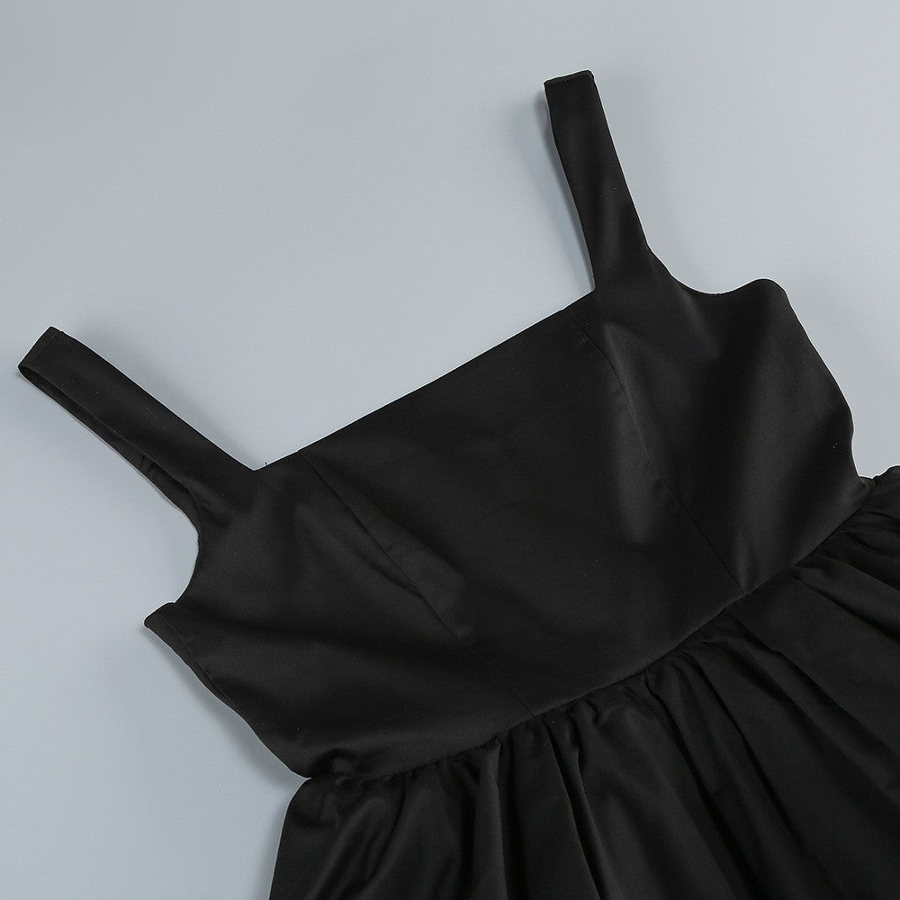 Contrast Square Neck Sleeveless Ruffle Petal Hem Mini Dress D2602