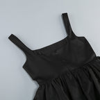 Contrast Square Neck Sleeveless Ruffle Petal Hem Mini Dress D2602