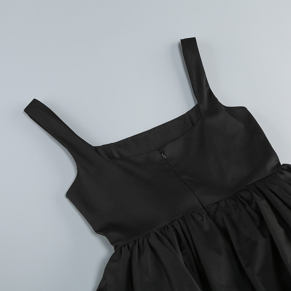 Contrast Square Neck Sleeveless Ruffle Petal Hem Mini Dress D2602