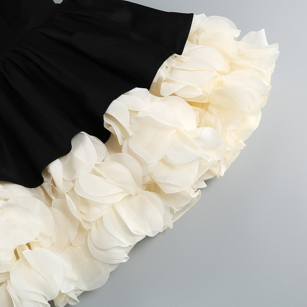 Contrast Square Neck Sleeveless Ruffle Petal Hem Mini Dress D2602