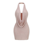 Cowl Neck Beaded Mini Dress H6259