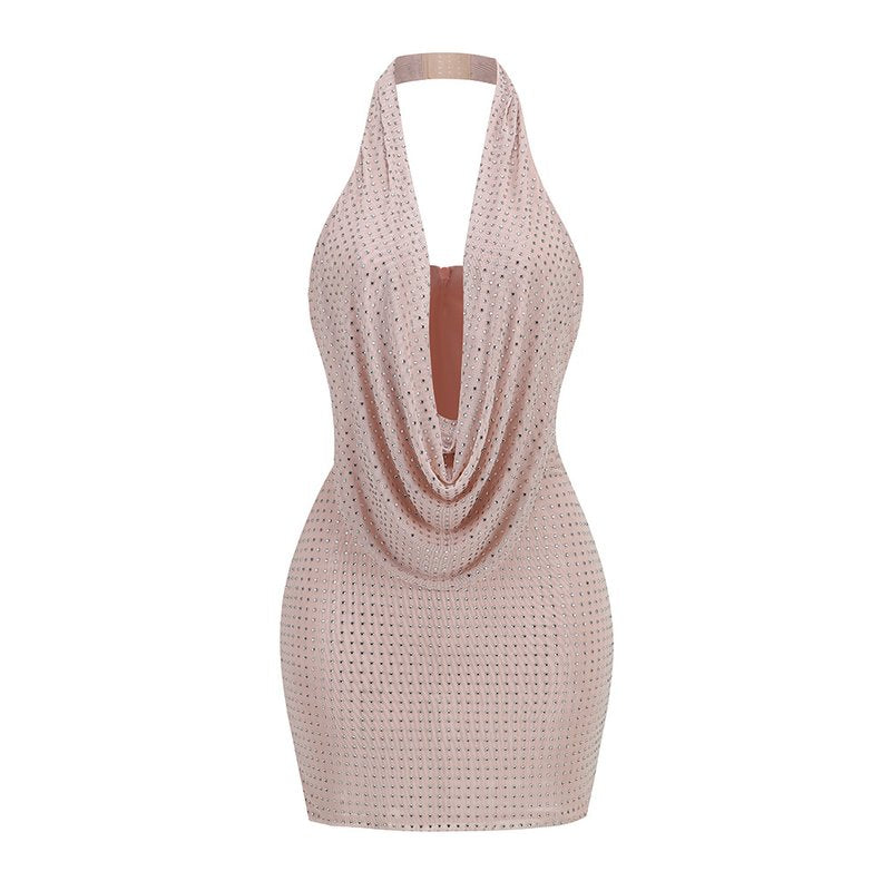 Cowl Neck Beaded Mini Dress H6259