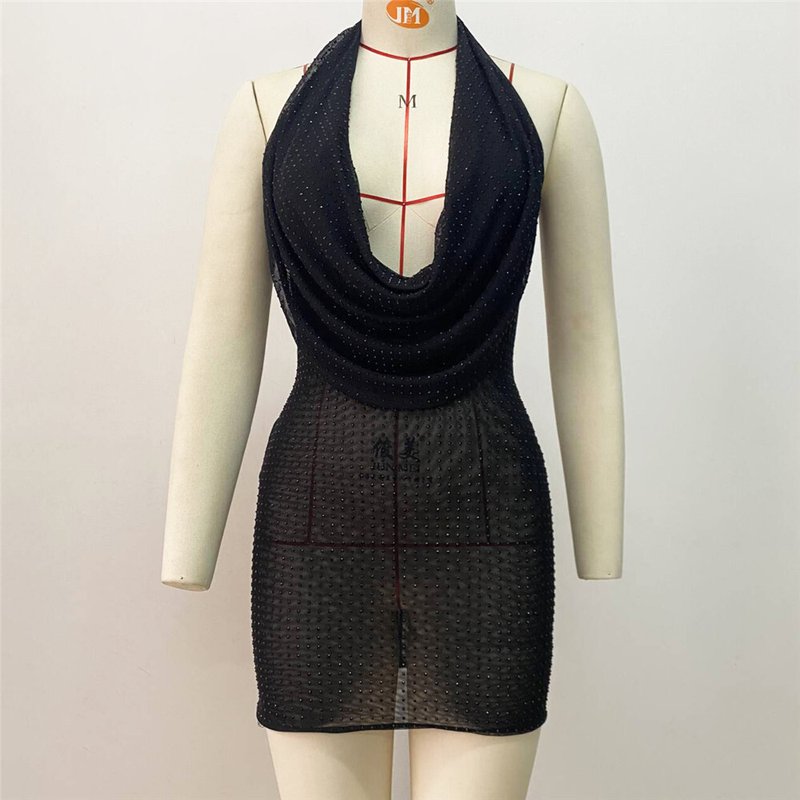 Cowl Neck Beaded Mini Dress H6385