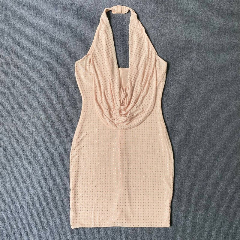 Cowl Neck Beaded Mini Dress H6385