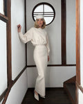 Cream High-Waisted Puff Sleeve Dress H6887