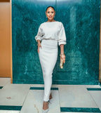 Cream High-Waisted Puff Sleeve Dress H6887