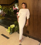 Cream High-Waisted Puff Sleeve Dress H6887