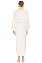 Cream High-Waisted Puff Sleeve Dress H6887