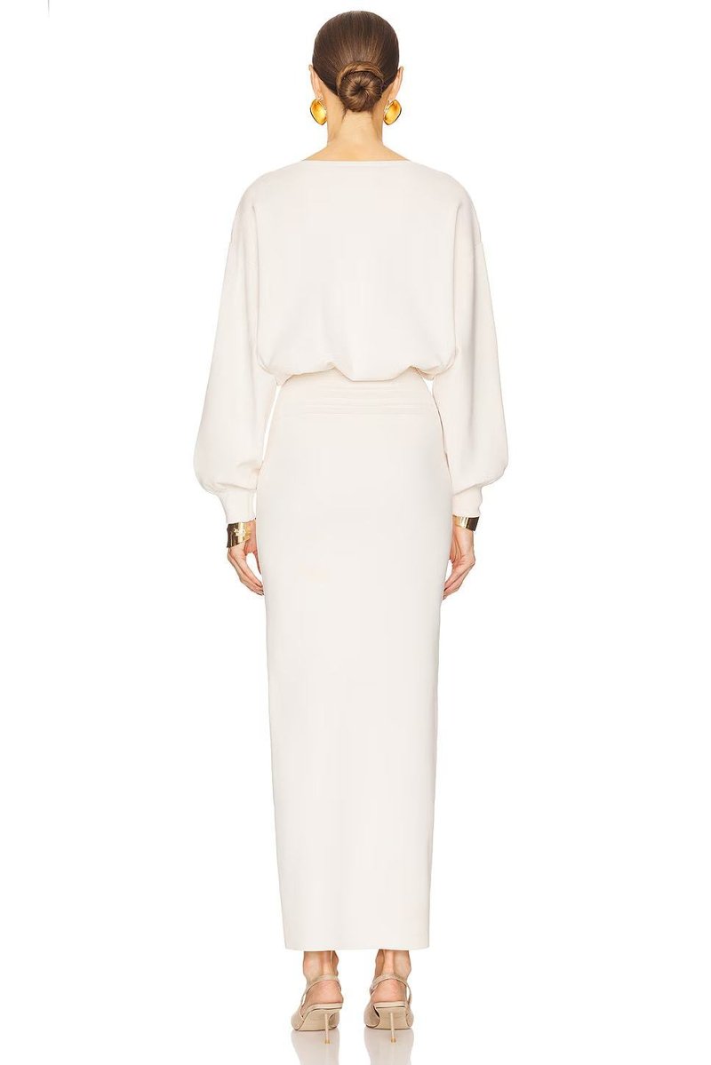 Cream High-Waisted Puff Sleeve Dress H6887