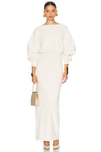 Cream High-Waisted Puff Sleeve Dress H6887