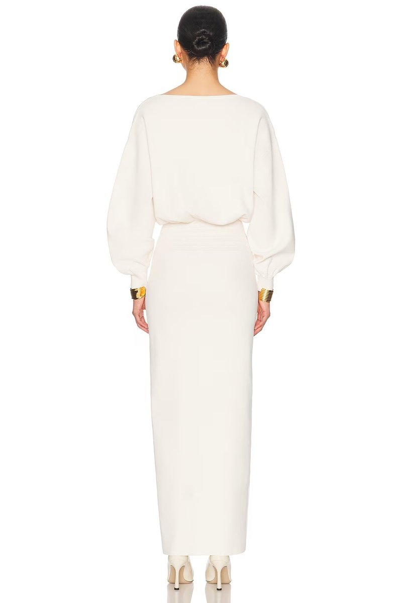 Cream High-Waisted Puff Sleeve Dress H6887