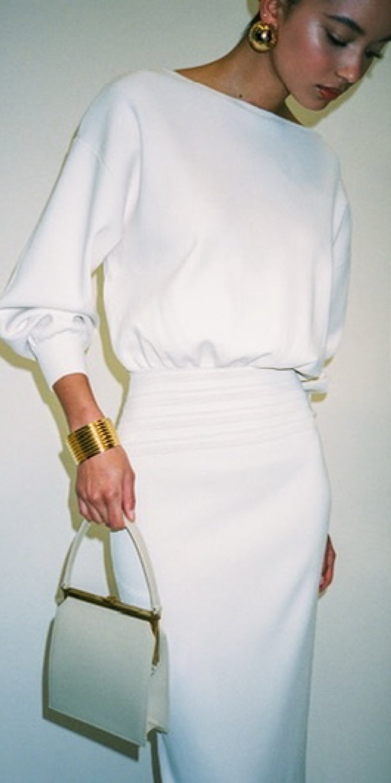 Cream High-Waisted Puff Sleeve Dress H6887