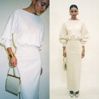 Cream High-Waisted Puff Sleeve Dress H6887