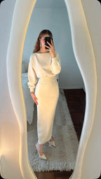 Cream High-Waisted Puff Sleeve Dress H6887