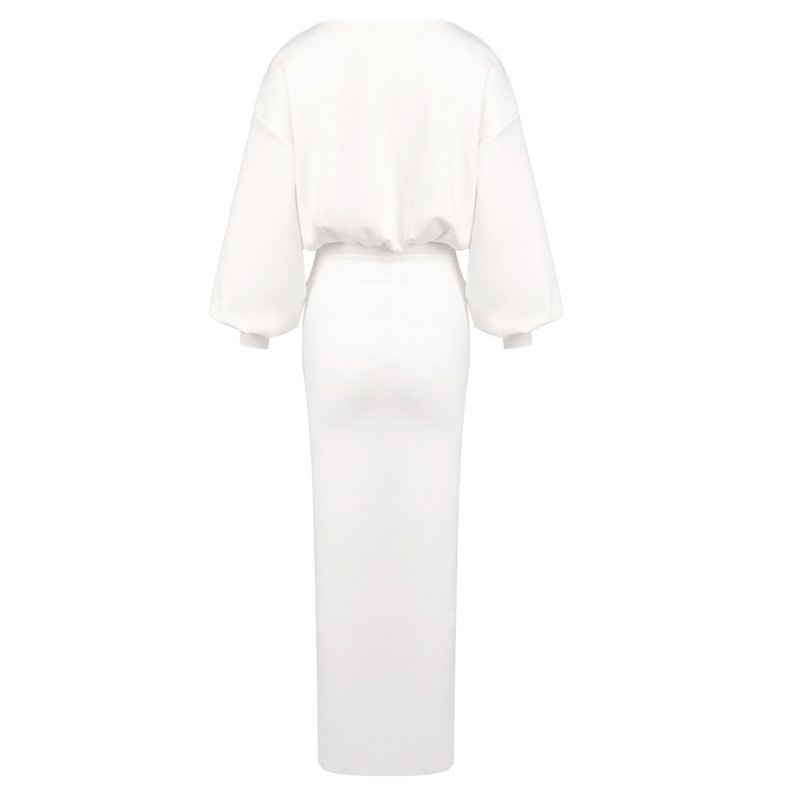 Cream High-Waisted Puff Sleeve Dress H6887