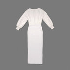 Cream High-Waisted Puff Sleeve Dress H6887