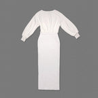 Cream High-Waisted Puff Sleeve Dress H6887