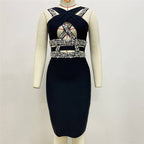 Cross Strap Crystal Cutout Bandage Dress H6319