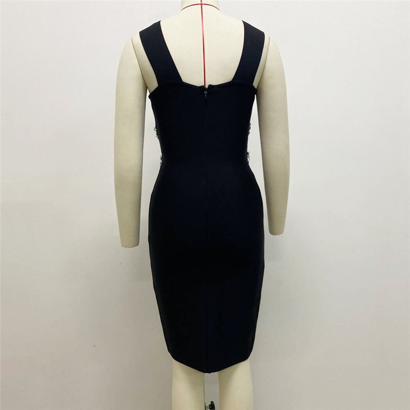 Cross Strap Crystal Cutout Bandage Dress H6319
