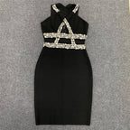 Cross Strap Crystal Cutout Bandage Dress H6319
