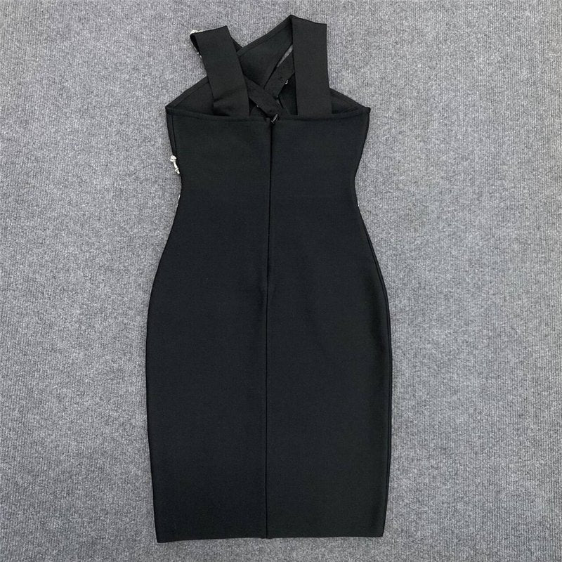 Cross Strap Crystal Cutout Bandage Dress H6319