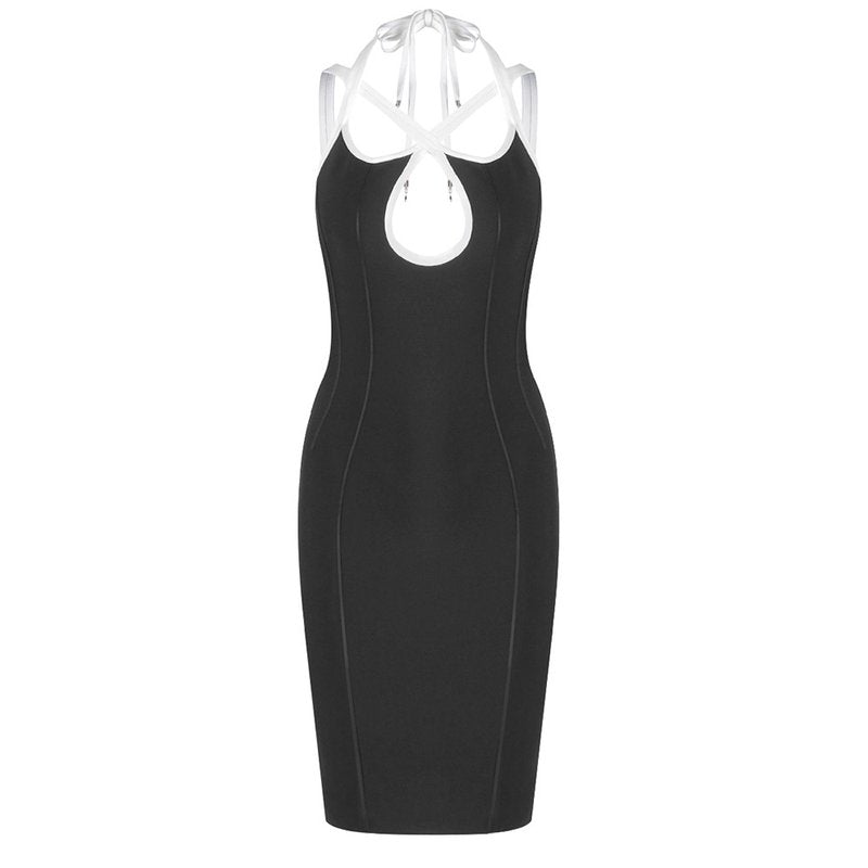 Cross-Strap Cutout Black Bandage Dress H6839