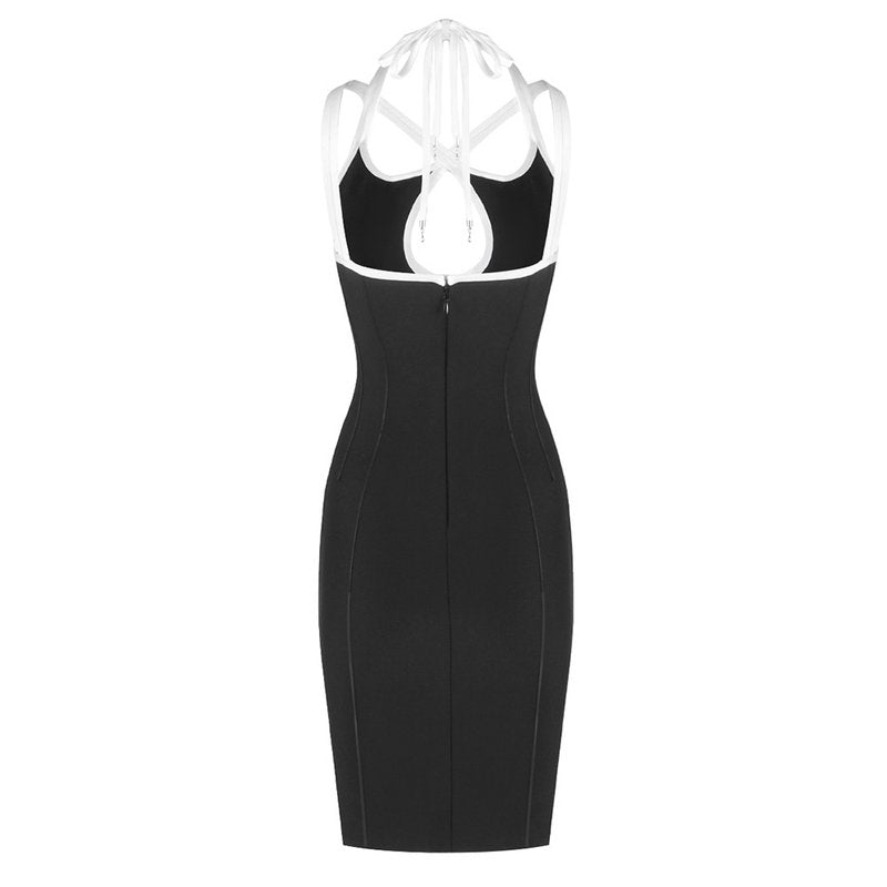 Cross-Strap Cutout Black Bandage Dress H6839